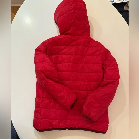 Kids Lands End Reversible Insulated Fleece Winter Jacket Red Puffy Jacket 10-12 - Picture 6 of 12